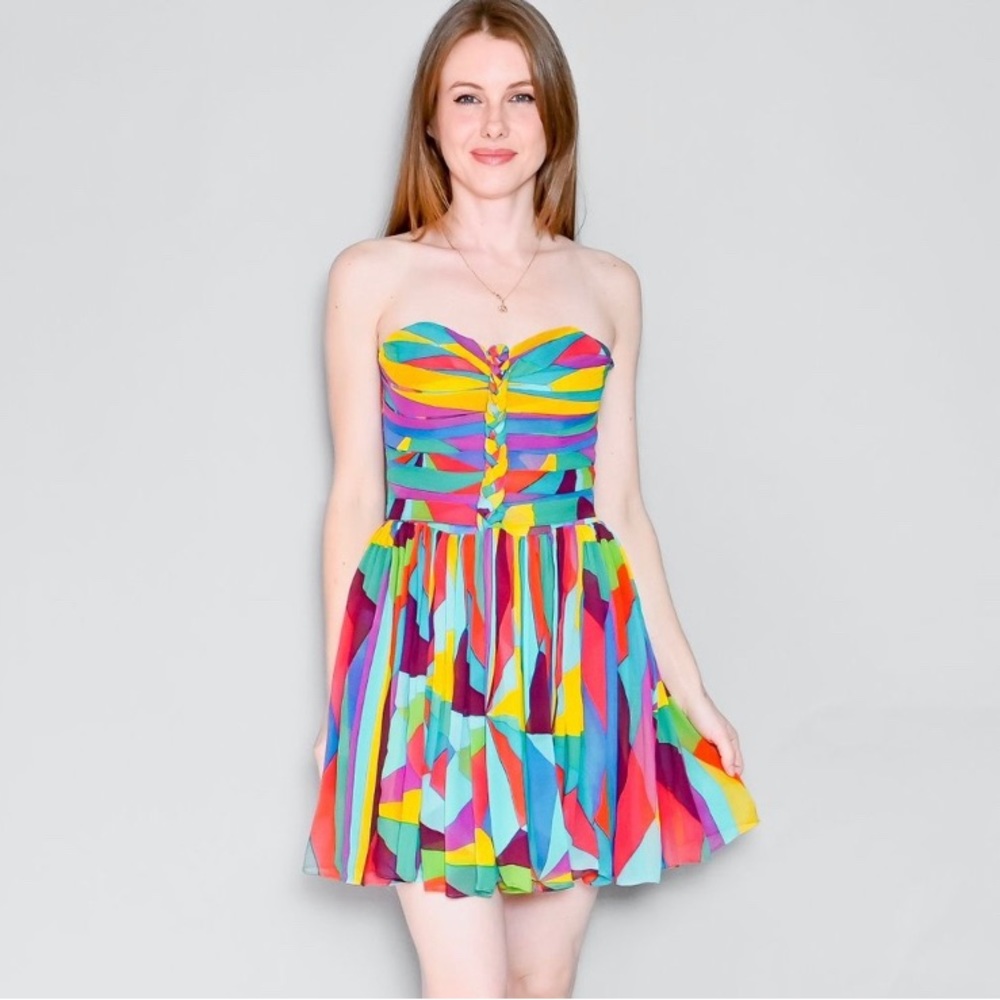 MARA HOFFMAN Colorful Silk Strapless Mini Dress